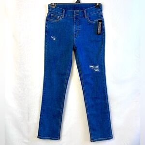 NWT QVC Denim & Co Womens Distressed Straight Leg Mid-rise Stretch Jeans Size 10